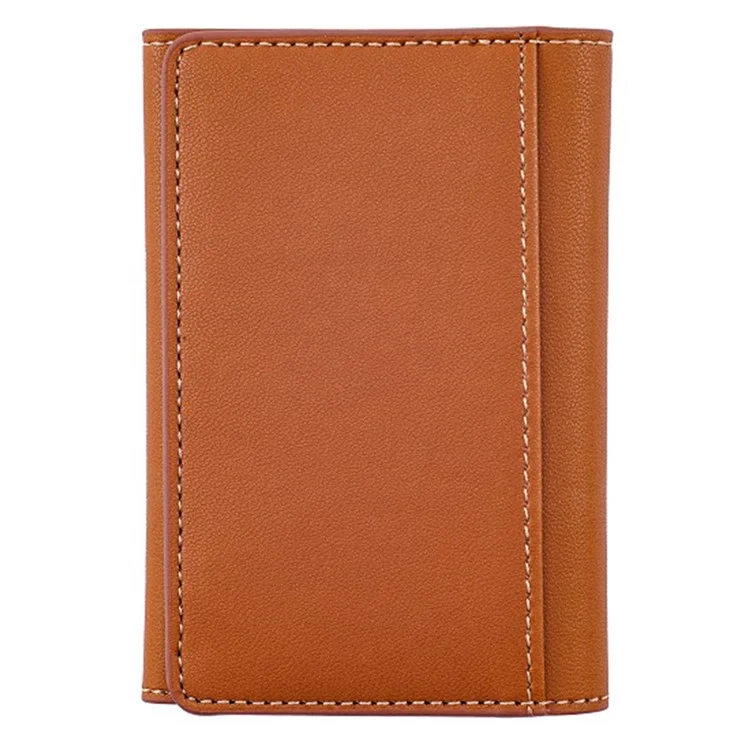MRC053 Phone Card Holder Four-fold Wallet Magnetic Card Sleeve Pocket Leather Cell Phone Pouch - Brown