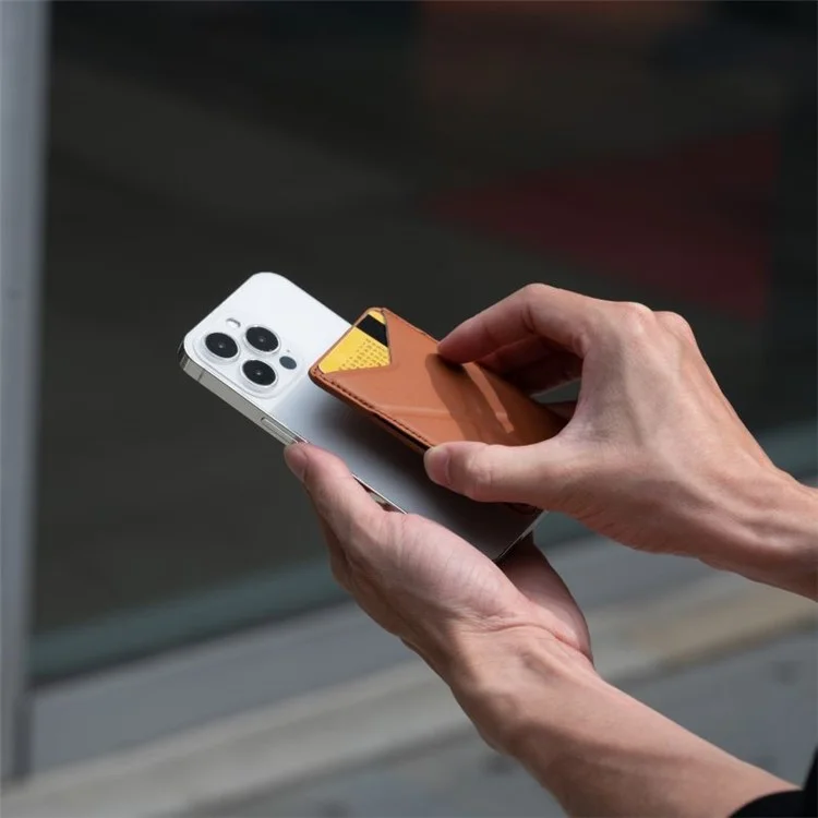 MRC051 Telefongeldbörse Kartenetui kompatibel mit MagSafe Origami-Ständer - Braun