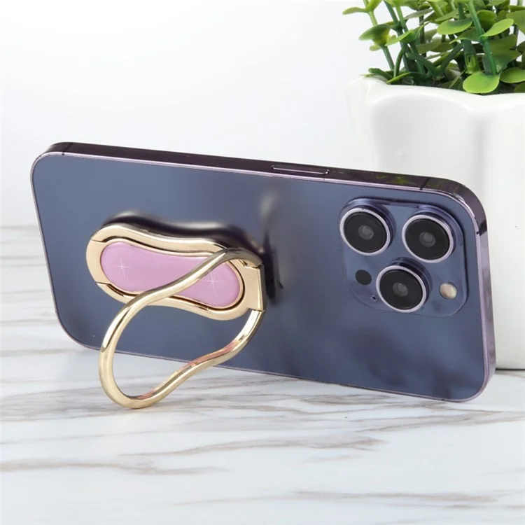 Cell Phone Ring Holder Finger Kickstand Foldable Phone Stand Metal Ring Grip for iPhone 16 / 16 Plus / 16 Pro / 16 Pro Max - Pink
