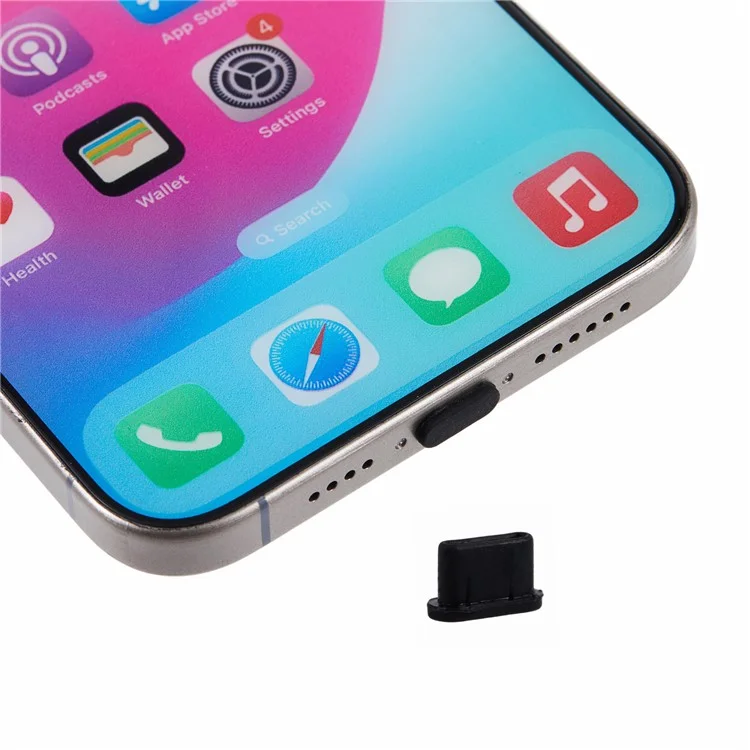 Silicone Type-C Charging Port Cover USB-C Dust Plug Cell Phone Power Port Protector - Black