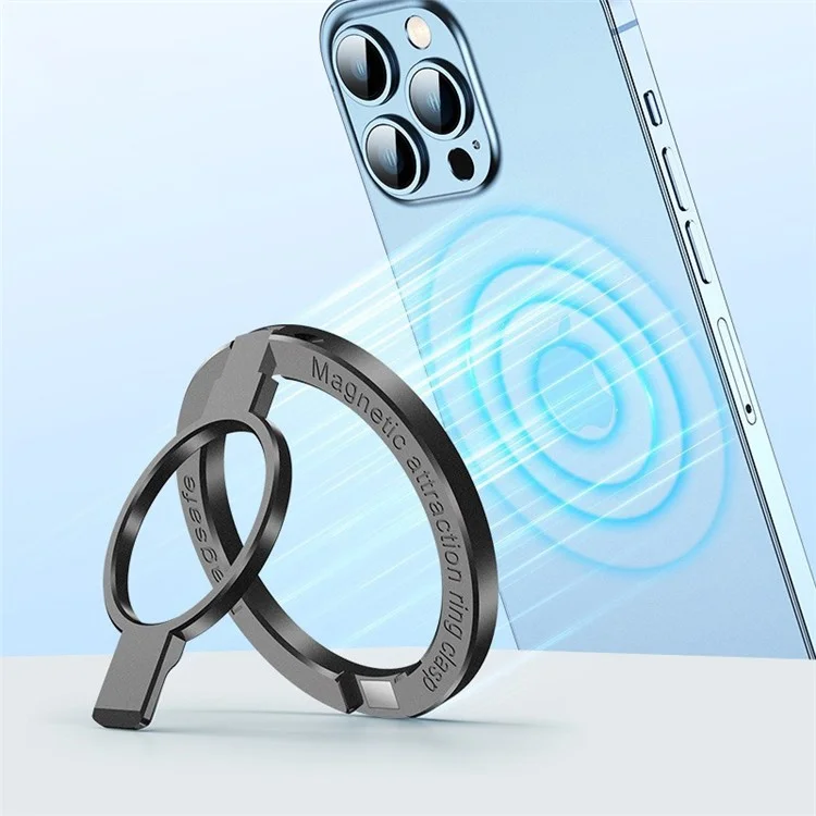 Foldable Magnetic Kickstand Zinc Alloy Phone Finger Ring Holder Stand - Black