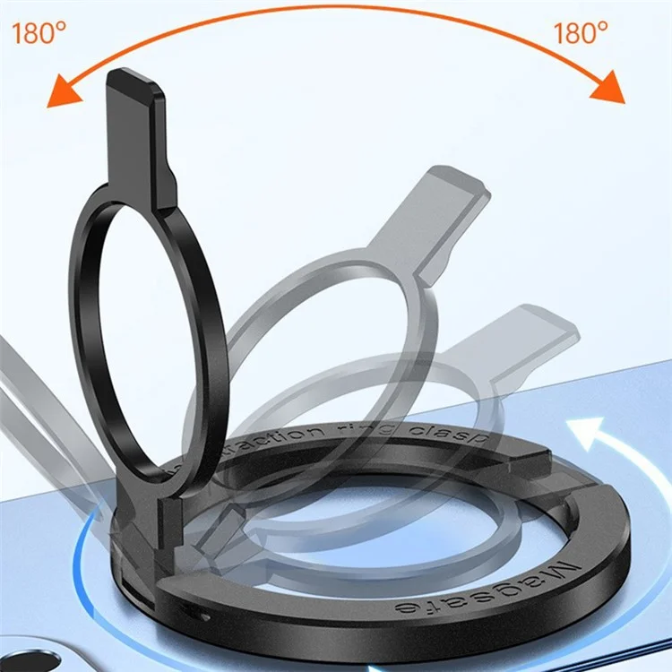 Foldable Magnetic Kickstand Zinc Alloy Phone Finger Ring Holder Stand - Black
