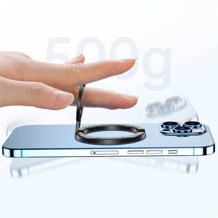Foldable Magnetic Kickstand Zinc Alloy Phone Finger Ring Holder Stand - Black