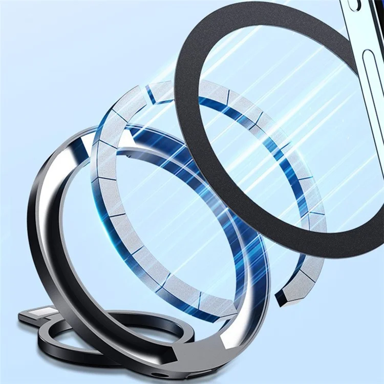 Foldable Magnetic Kickstand Zinc Alloy Phone Finger Ring Holder Stand - Black