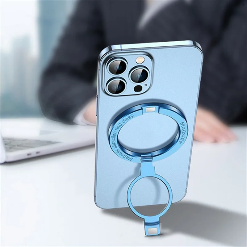 Foldable Magnetic Kickstand Zinc Alloy Phone Finger Ring Holder Stand - Blue