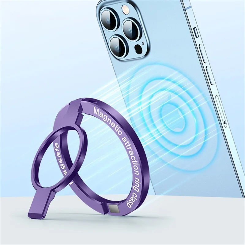 Foldable Magnetic Kickstand Zinc Alloy Phone Finger Ring Holder Stand - Purple