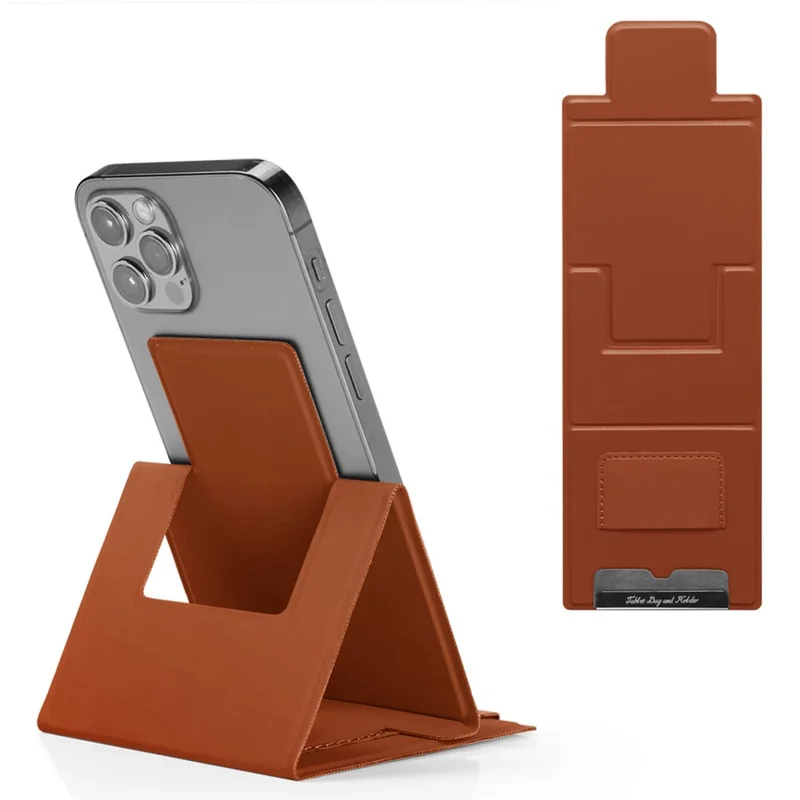 Supporto per telefono cellulare pieghevole ultra sottile in pelle PU - Marrone