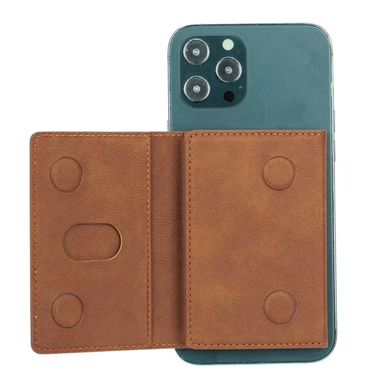 Compatible with MagSafe Card Holder Tri-fold Wallet Kickstand for iPhone 12-15 - Brown