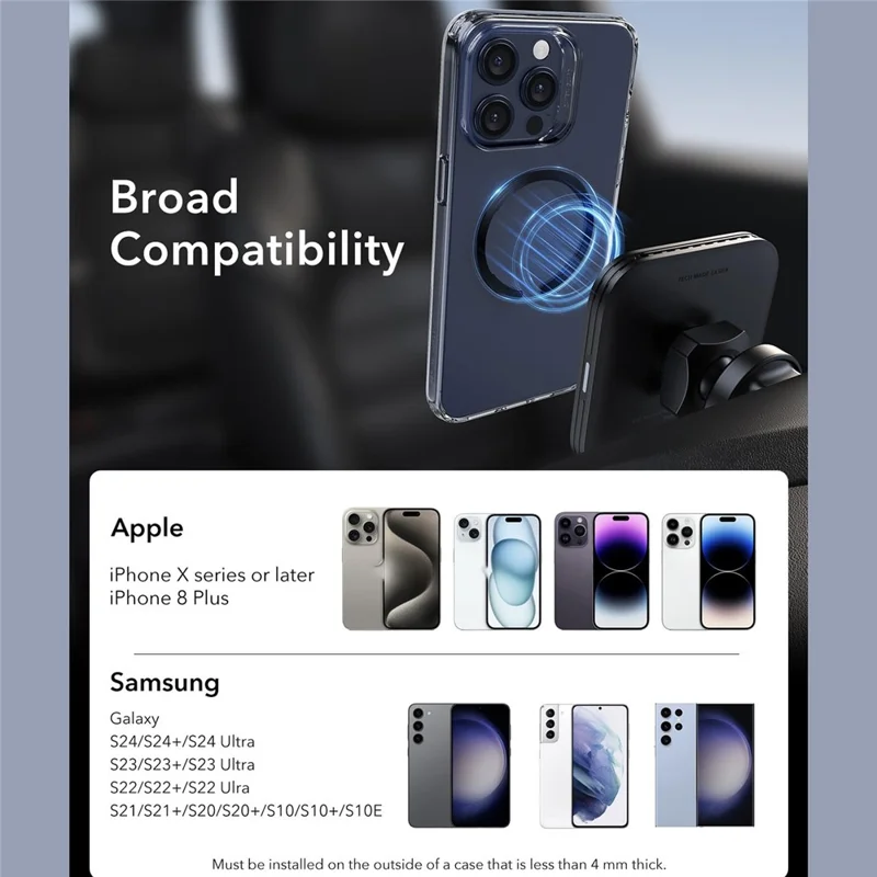 ESR 2pcs Ultra Thin Halolock Ring Pour le Téléphone Mobile Réalisable Avec un Chargeur Mag-safe, Black + Silver