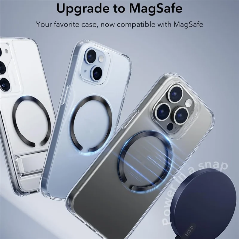 ESR 2pcs Ultra Thin Halolock Ring Pour le Téléphone Mobile Réalisable Avec un Chargeur Mag-safe, Black + Silver