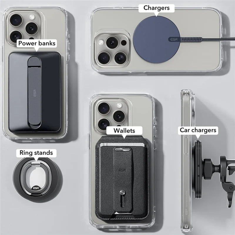 ESR 2pcs Ultra Thin Halolock Ring Pour le Téléphone Mobile Réalisable Avec un Chargeur Mag-safe, Black + Silver