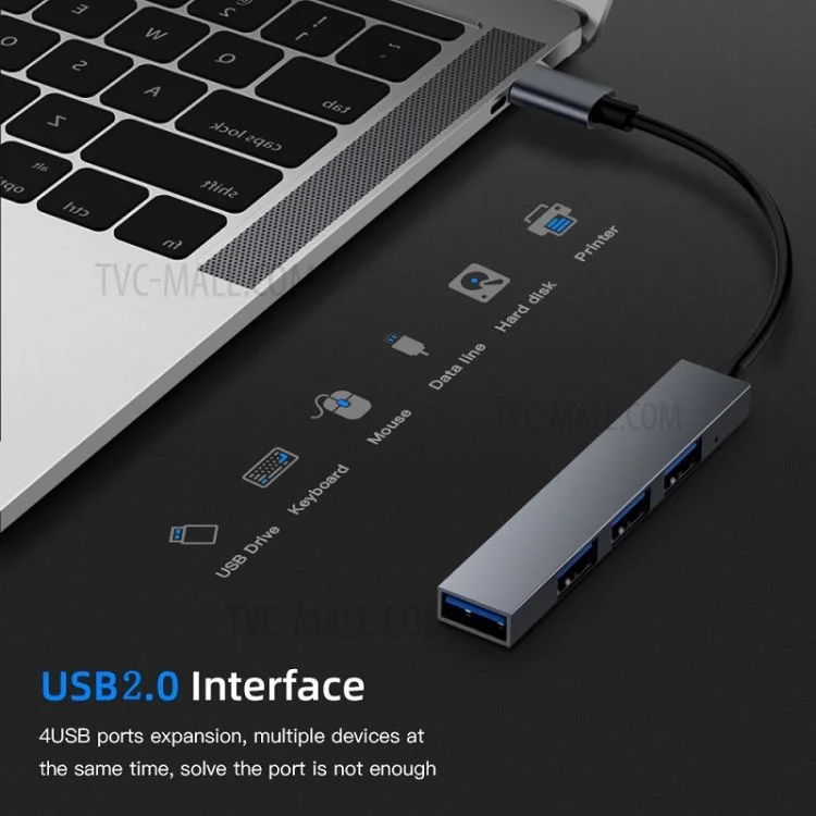 Multi-function Type-C to USB 2.0 OTG HUB for Multi-device Laptop Tablet, ETC.