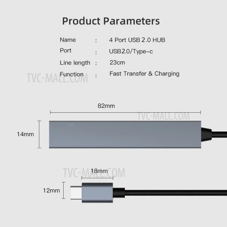 Multi-function Type-C to USB 2.0 OTG HUB for Multi-device Laptop Tablet, ETC.