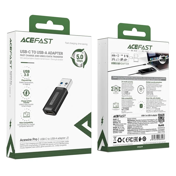 ACEFAST J2 USB-C to USB-A Adapter Portable Mini USB 3.0 Converter

Перевод на русский язык:

ACEFAST J2 USB-C к USB-A адаптер портативный мини USB 3.0 конвертер