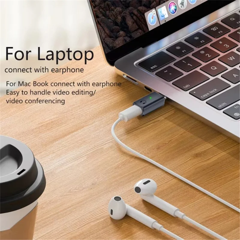 USB-C Male to 8-Pin Female Adapter Converter Audio Headphone Extension Connector - Tarnish