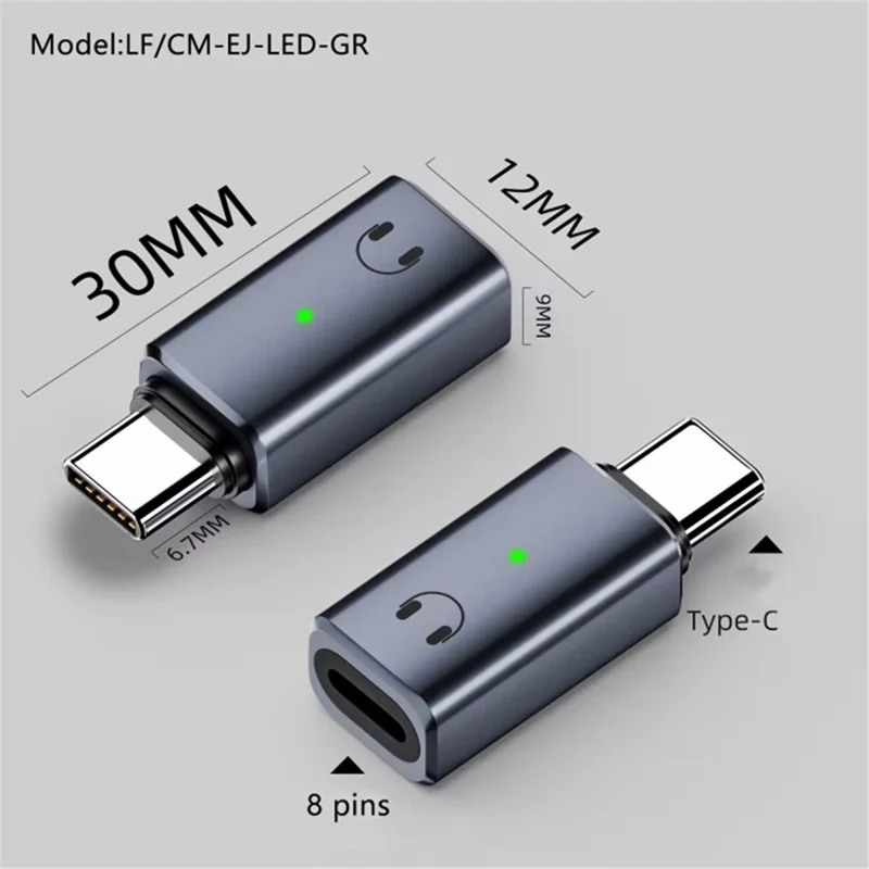 USB-C Male to 8-Pin Female Adapter Converter Audio Headphone Extension Connector - Tarnish