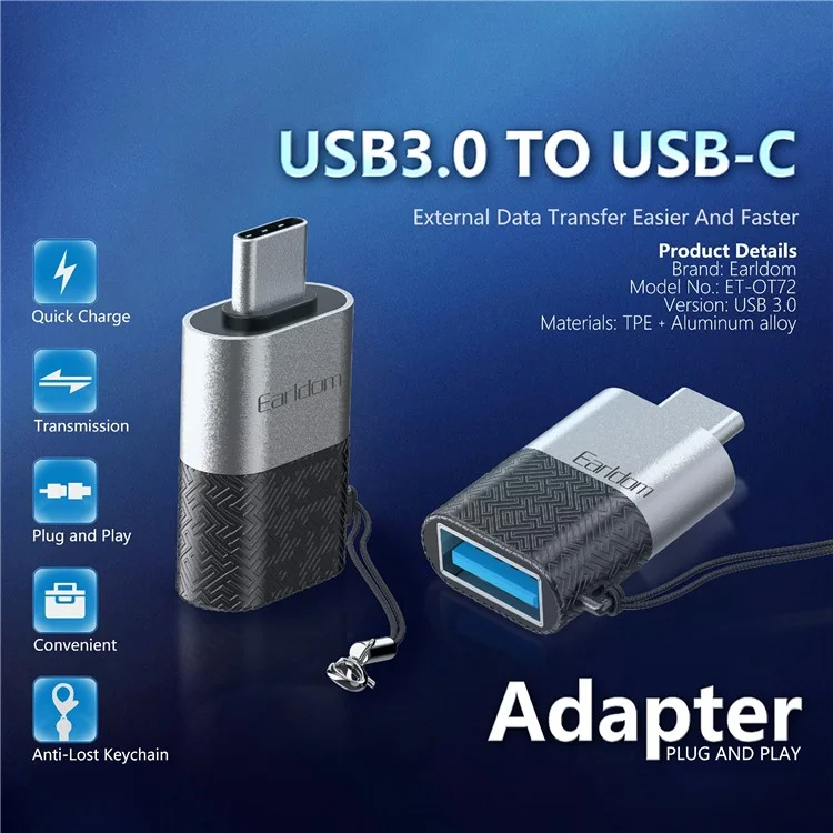 EARLDOM OT72 USB 3.0 Fêmea para Conversor Mini Tipo-C Masculino Alumínio Ligas OTG Adaptador