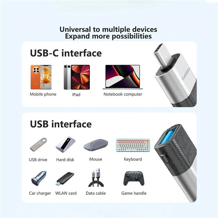 EARLDOM OT72 USB 3.0 Fêmea para Conversor Mini Tipo-C Masculino Alumínio Ligas OTG Adaptador