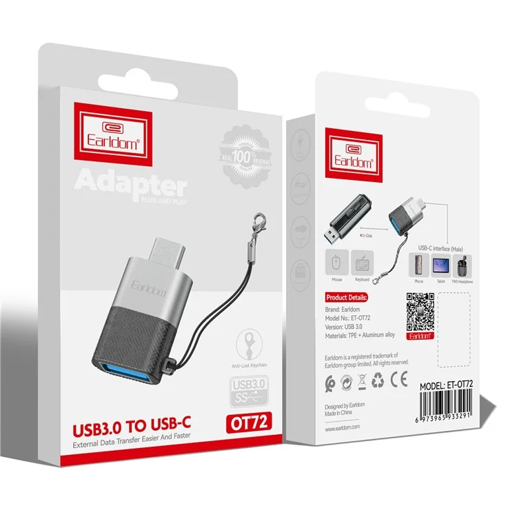 EARLDOM OT72 USB 3.0 Fêmea para Conversor Mini Tipo-C Masculino Alumínio Ligas OTG Adaptador