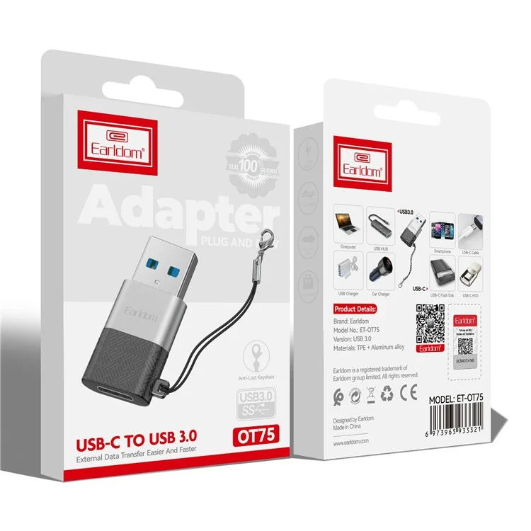 Adaptateur EARLDOM OT75 Type-C femelle vers USB mâle Transfert de données Alliage d'aluminium Convertisseur
