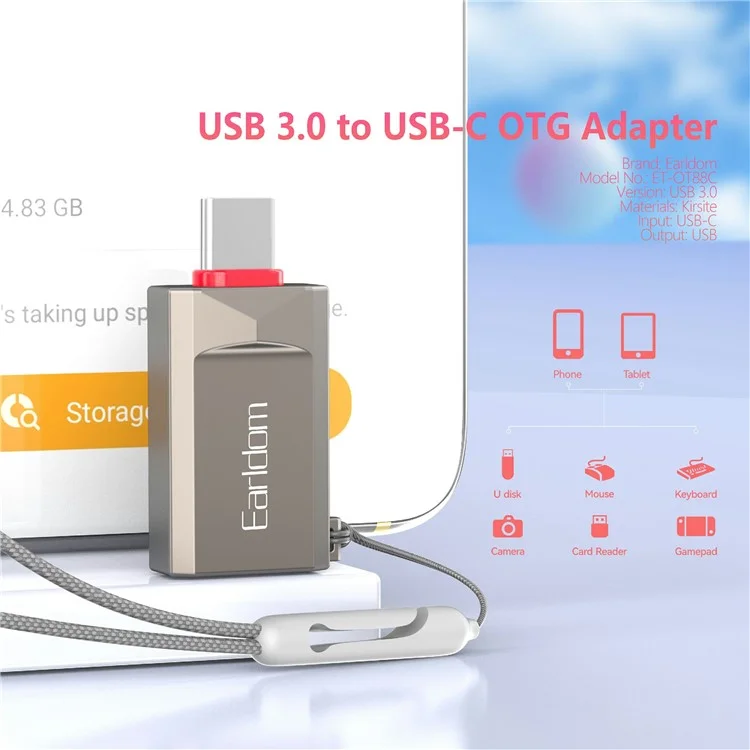 EARLDOM OT88C USB3.0 Weiblicher zu Typ-C Männlicher Adapter Telefon Tablet U-Disk Maus Tastatur OTG Verbindung