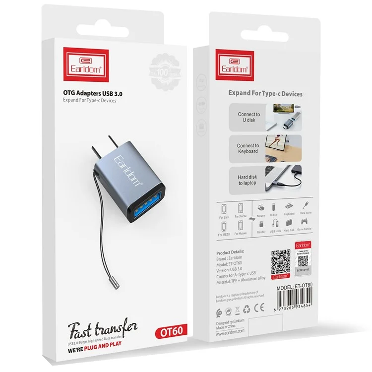 EARLDOM OT60 Type-C to USB 3.0 Adapter OTG Converter для телефона, USB-накопителя