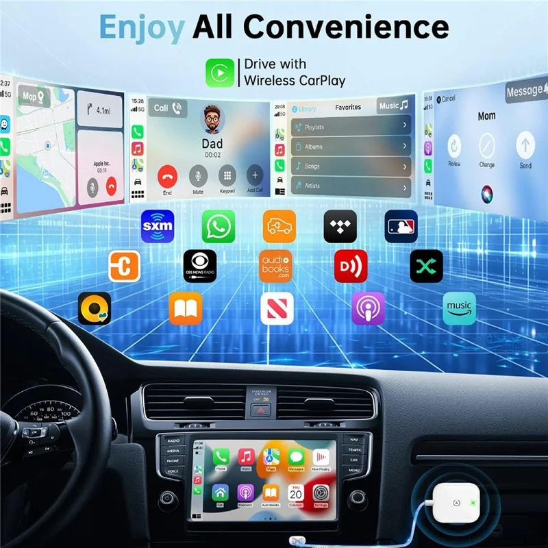 Adattatore CarPlay wireless per auto Cablato a wireless CarPlay Dongle per iPhone - Bianco