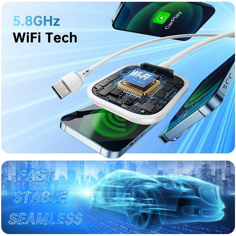 Adattatore CarPlay wireless per auto Cablato a wireless CarPlay Dongle per iPhone - Bianco