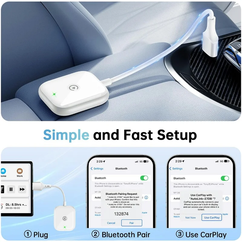 Adattatore CarPlay wireless per auto Cablato a wireless CarPlay Dongle per iPhone - Bianco