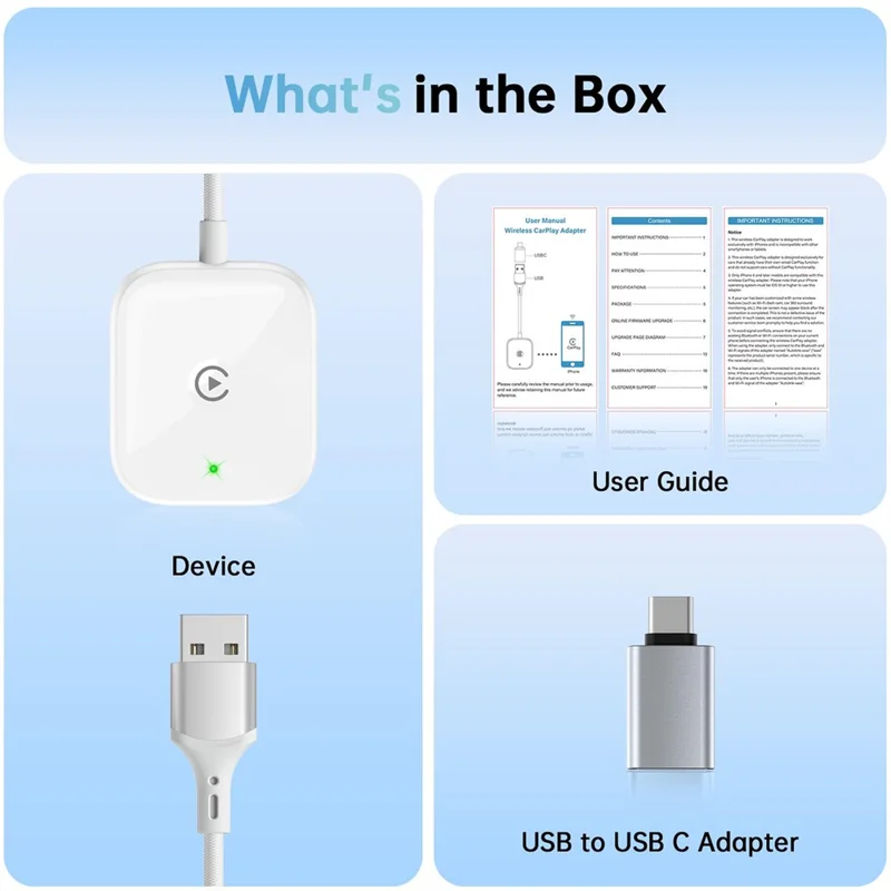 Adattatore CarPlay wireless per auto Cablato a wireless CarPlay Dongle per iPhone - Bianco