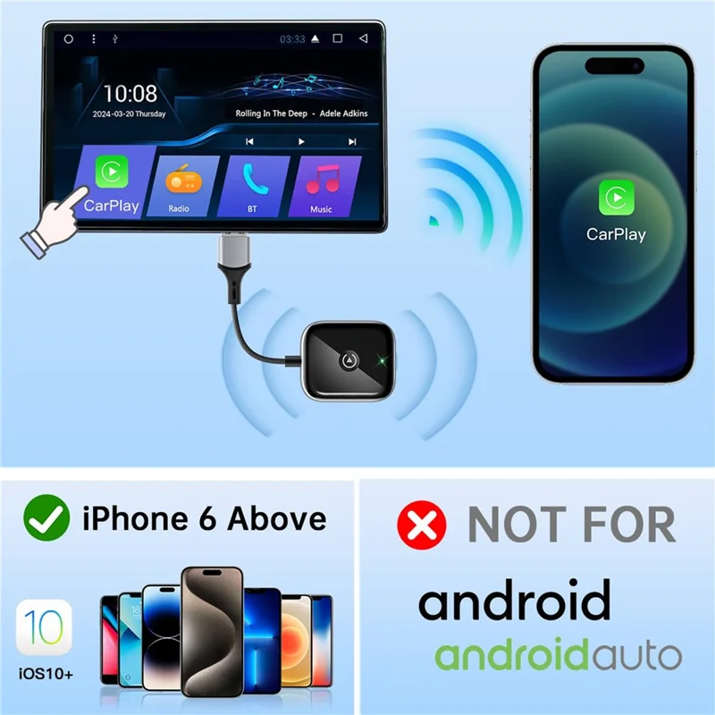 Car Wireless CarPlay Adapter Wired to Wireless CarPlay Dongle for iPhone - Black