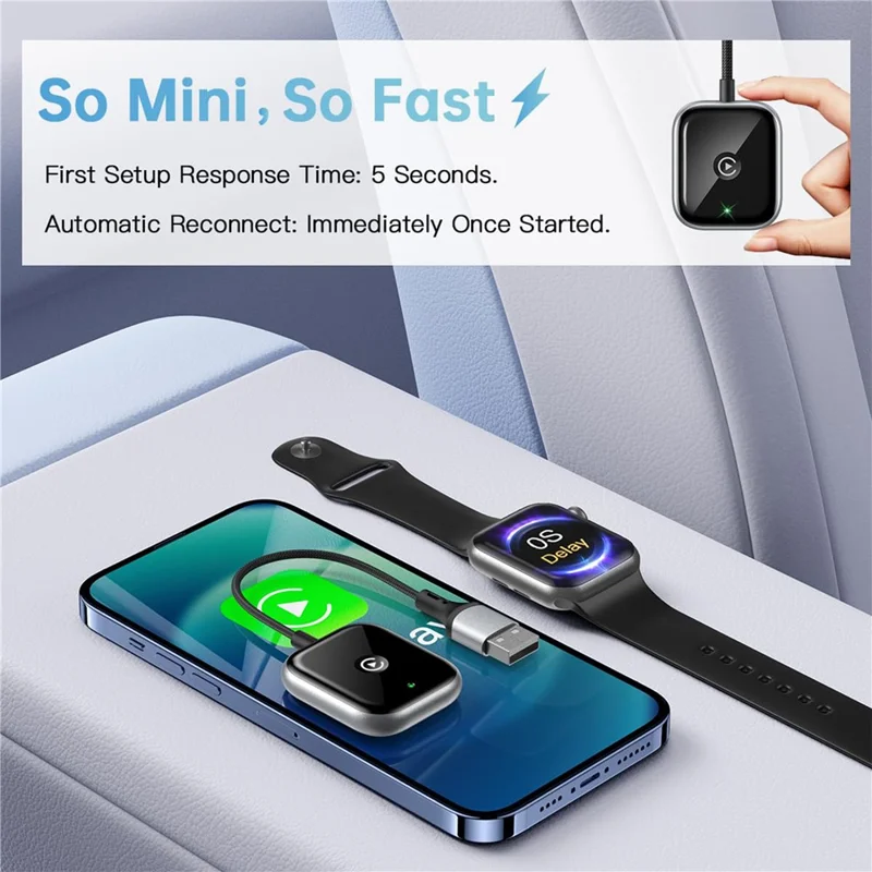 Car Wireless CarPlay Adapter Wired to Wireless CarPlay Dongle for iPhone - Black