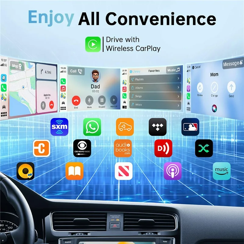 Car Wireless CarPlay Adapter Wired to Wireless CarPlay Dongle for iPhone - Black