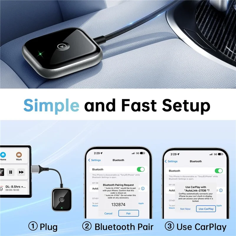 Car Wireless CarPlay Adapter Wired to Wireless CarPlay Dongle for iPhone - Black