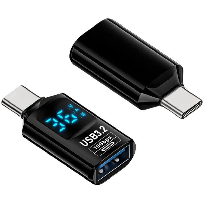 Adaptateur Mini Convertisseur Femelle vers Mâle USB-A vers Type-C avec Affichage Numérique 60W 10Gbps