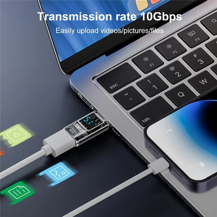 60W 10Gbps Data Transfer Adapter Digital Display USB-A to USB-A Mini Converter