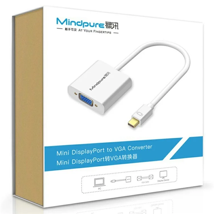 MINDPURE AD006 1080P / 60Hz Mini DP Male to VGA Female Adapter Cable for MacBook PC