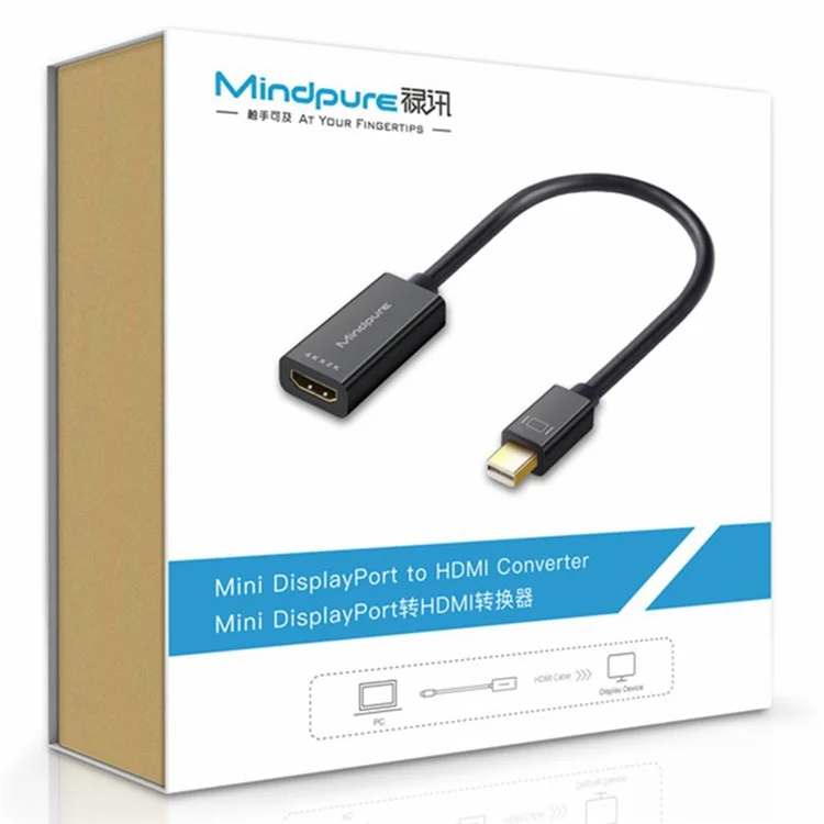 MINDPURE AD007 Plug and Play 4K 30Hz Video Output Mini DP zu HD Weiblich zu Männlich Adapterkabel - Schwarz
