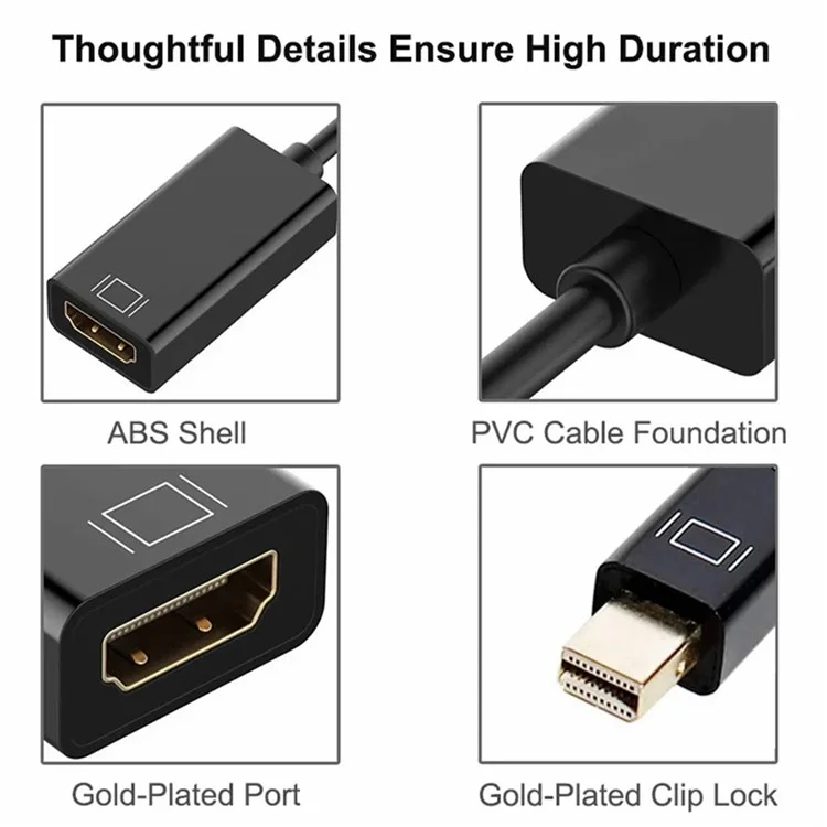 MINDPURE AD007 Plug and Play 4K 30Hz Video Output Mini DP zu HD Weiblich zu Männlich Adapterkabel - Schwarz