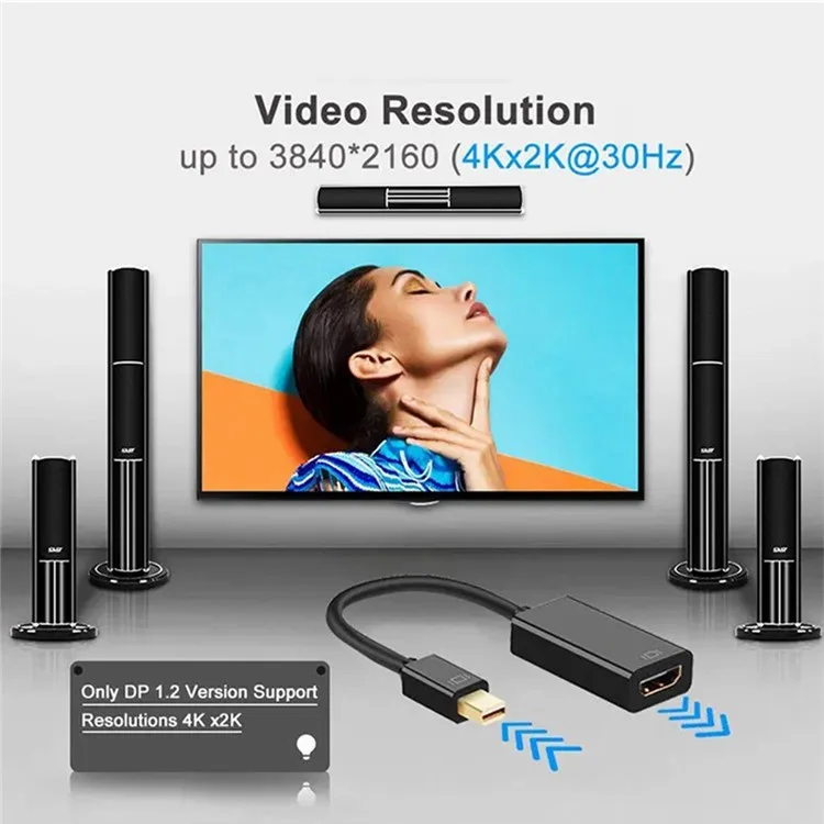 MINDPURE AD007 Plug and Play 4K 30Hz Video Output Mini DP zu HD Weiblich zu Männlich Adapterkabel - Schwarz