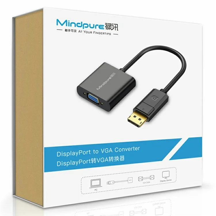 MINDPURE AD005 DP to VGA Adapter DP Male to VGA Female 1080P Converter Dongle