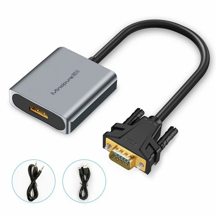 MINDPURE AD014 1920x1080P Câble de conversion VGA vers HD, Mâle vers Femelle, avec port Audio 3,5 mm + Alimentation