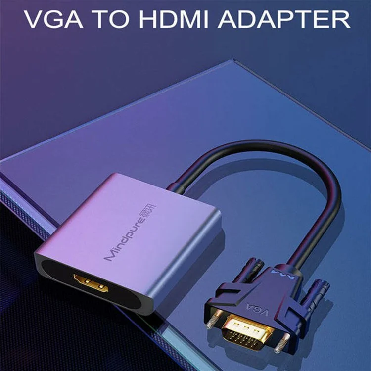MINDPURE AD014 1920x1080P Câble de conversion VGA vers HD, Mâle vers Femelle, avec port Audio 3,5 mm + Alimentation