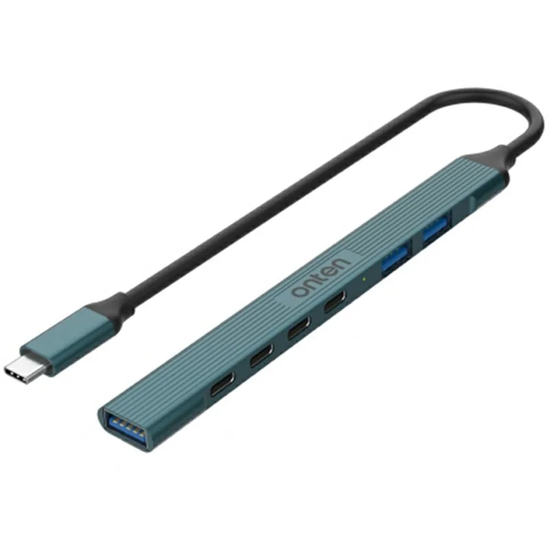 ONTEN UC972C 7-in-1 Aluminum Alloy Type-C Hub USB 3.0 / 2.0 + Type-C Multiport Docking Station - Pine Green