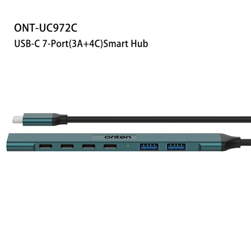ONTEN UC972C 7-in-1 Aluminum Alloy Type-C Hub USB 3.0 / 2.0 + Type-C Multiport Docking Station - Pine Green