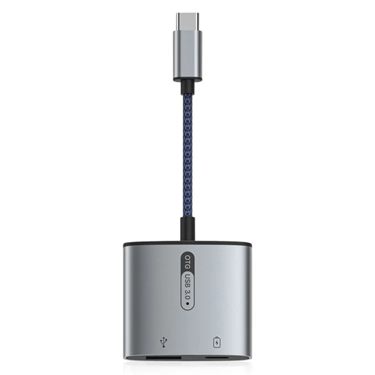 MH366 Type-C Male to USB3.0 Female + Type-C Charging Port Adapter Phone Tablet OTG Connector - Blue