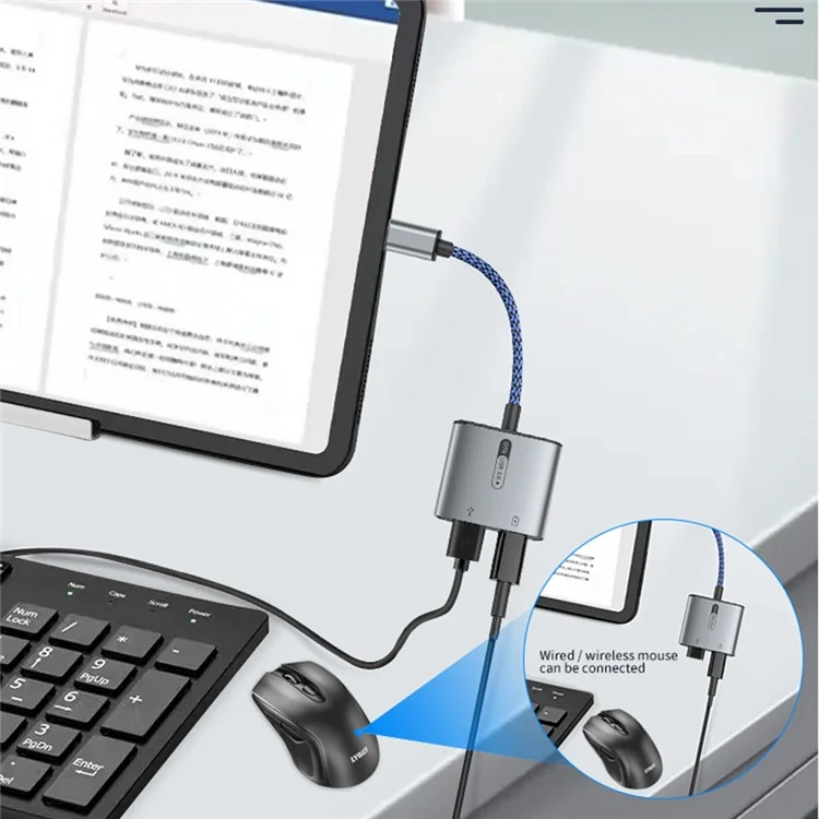 MH366 Type-C Male to USB3.0 Female + Type-C Charging Port Adapter Phone Tablet OTG Connector - Blue