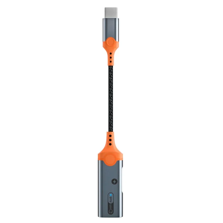 MH342 For iPhone 15 / MacBook Type-C Male to Type-C Female Audio + Type-C Female Charging Adapter Headphone Connector - Orange