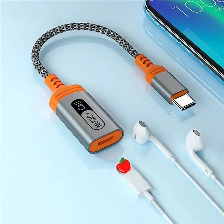 MH342 For iPhone 15 / MacBook Type-C Male to Type-C Female Audio + Type-C Female Charging Adapter Headphone Connector - Orange