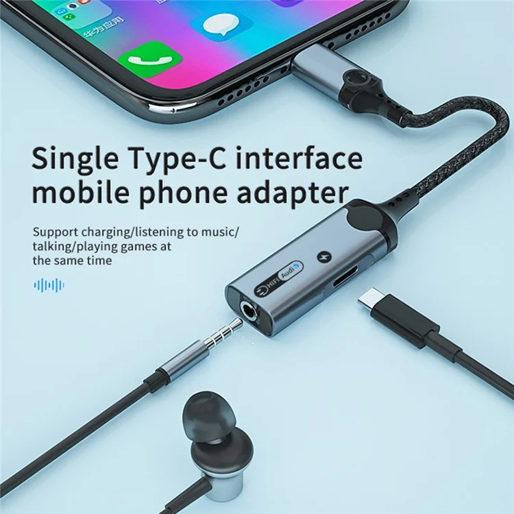 MH341 For iPhone 15 / MacBook Type-C Male to 3.5mm Audio + Type-C PD Charging Adapter Headphone Connector - Orange